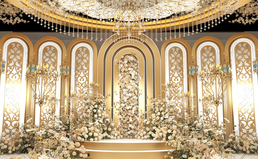 巍山香槟色调婚礼堂效果展示